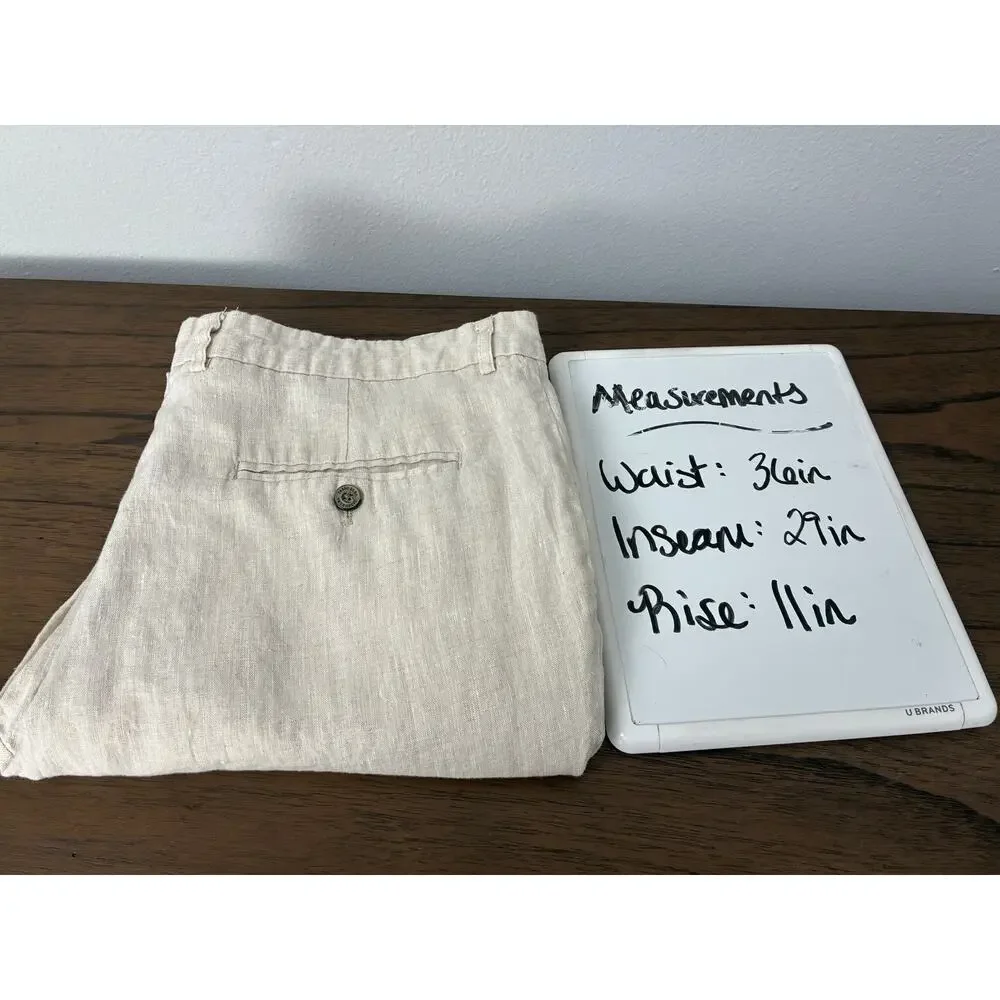 Tasso Elba Linen Pants Mens 36x32 Beige Flat Front Relax Beach Lightweight